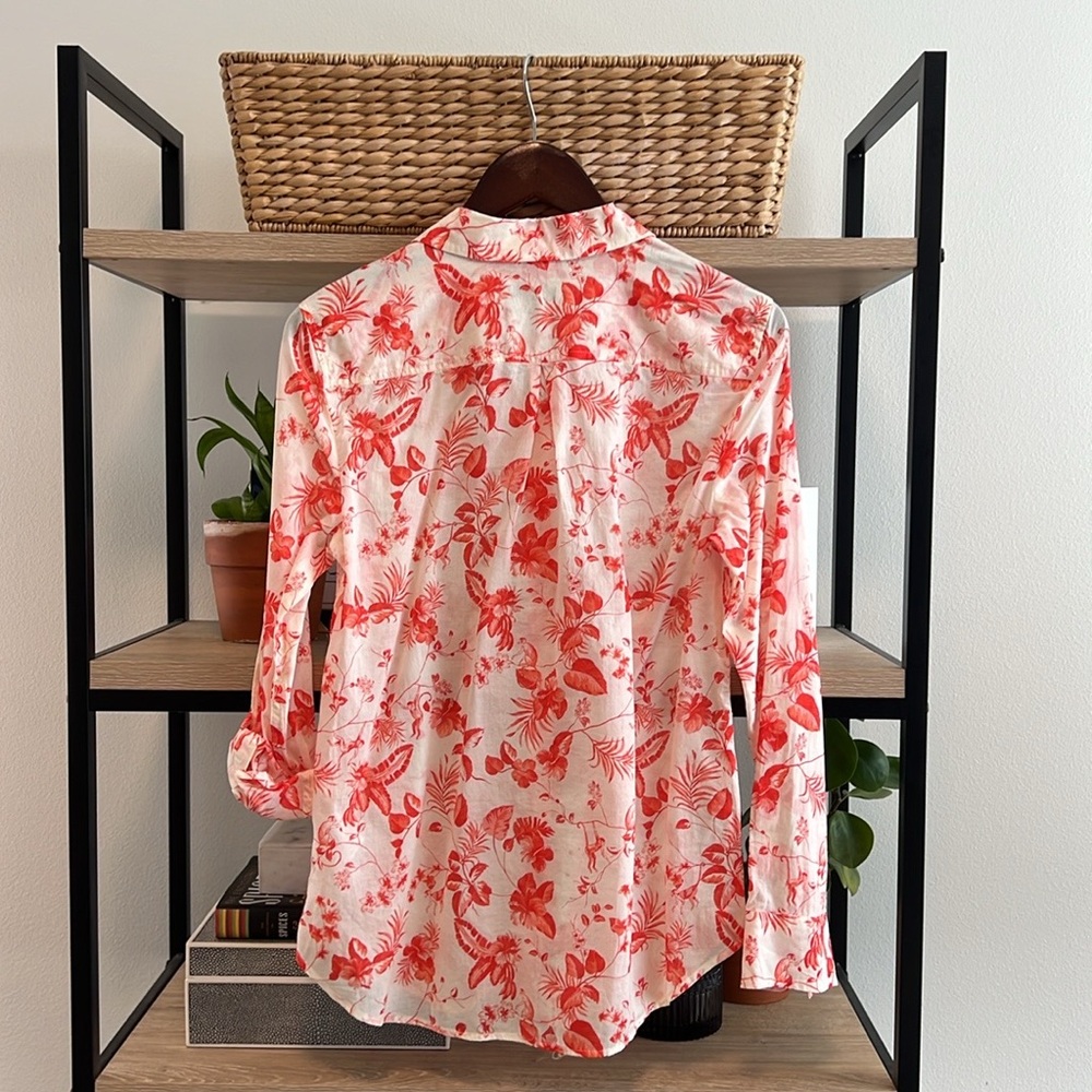 NWT Talbots Light Weight Printed Poplin Career Button Up Vacation Blouse Top, S - Picture 6 of 7